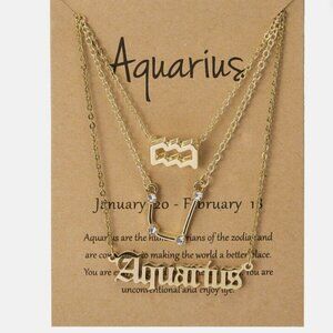 Aquarius Zodiac Symbol Gold Necklace